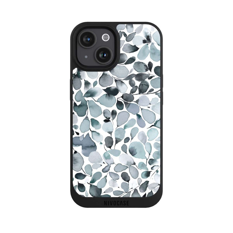 iPhone 15 NIVOpure Eucalyptus Watercolor Leaves Grey