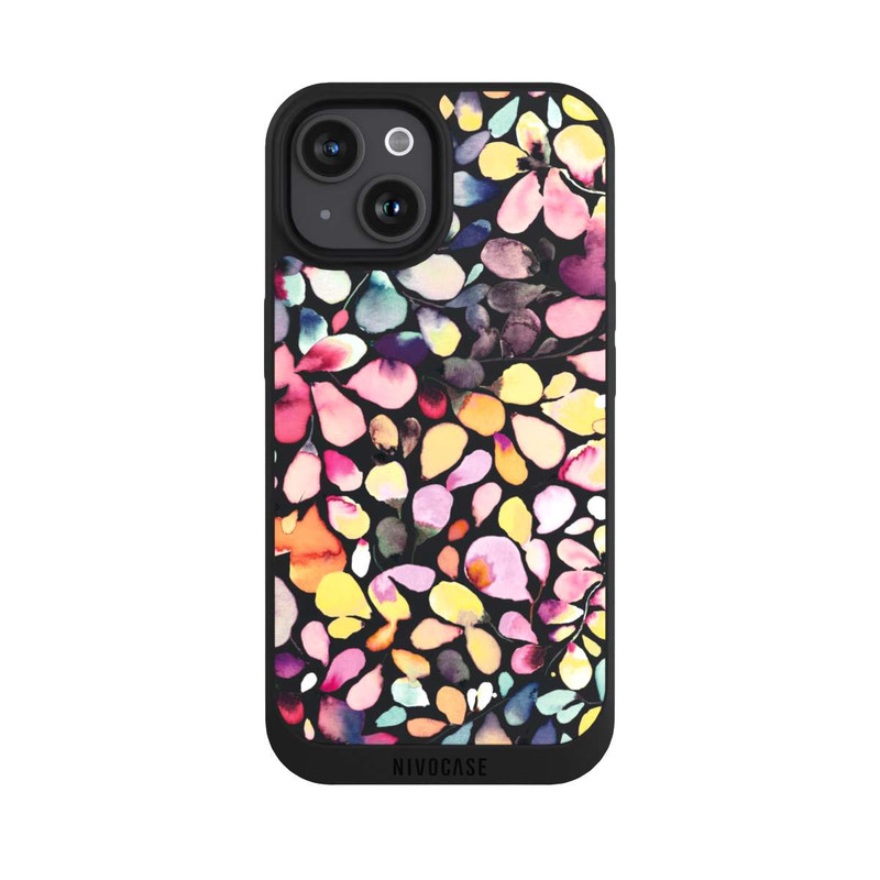iPhone 15 NIVOpure Eukalyptus Aquarellblätter Schwarz