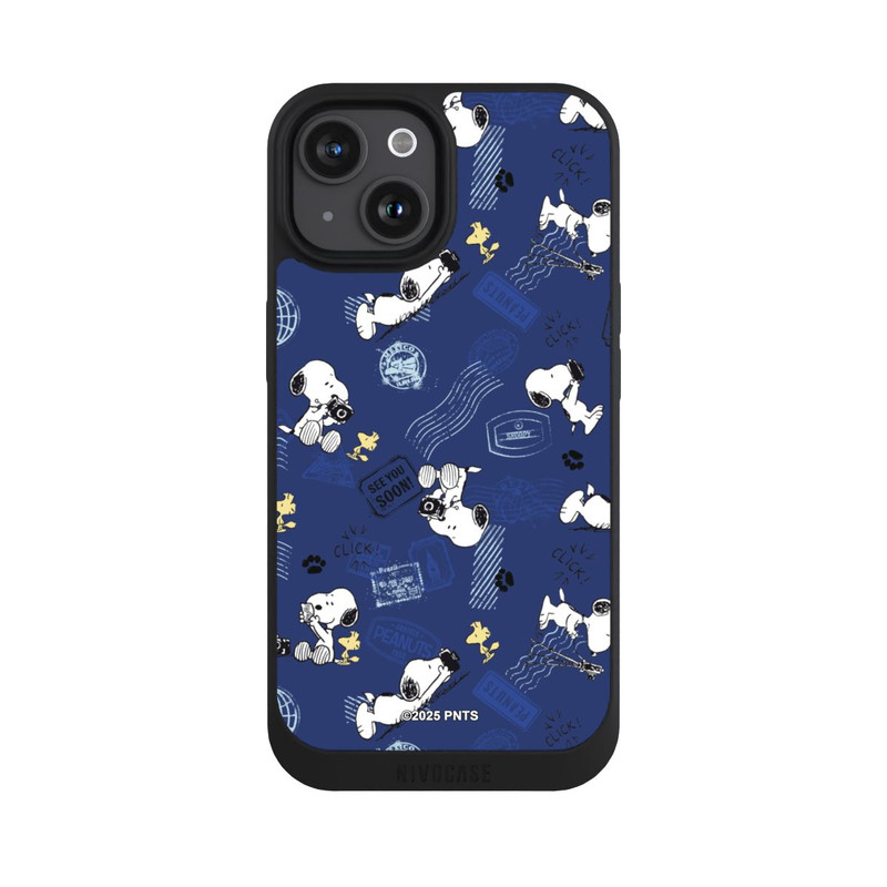 iPhone 15 NIVOpure Peanuts Travel Stamps Pattern Blue