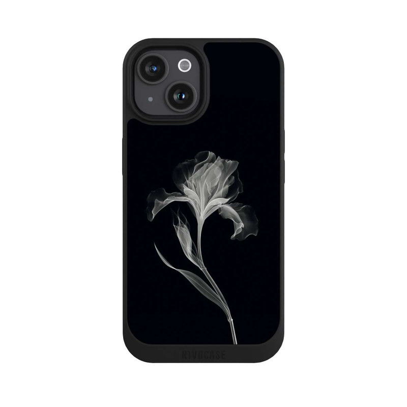 iPhone 15 NIVOpure Fleur négative Gris sur noir avec IA