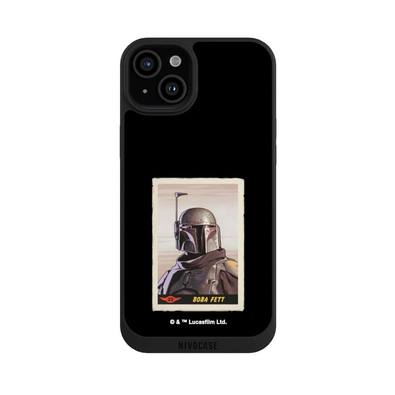 iPhone 15 Plus NIVOpure Boba Fett Badges Schwarzer Hintergrund