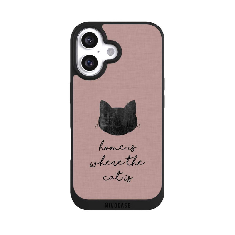 iPhone 16 NIVOpure Home Is Where The Cat Is - Noir sur rose