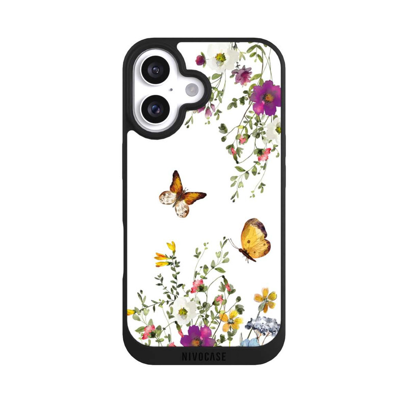 iPhone 16 NIVOpure Schmetterlinge und bunte Blumen