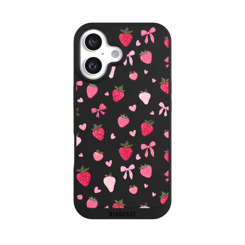 Apple iPhone 16 NIVOpure Strawberry Ribbon Pattern Pink Transparent