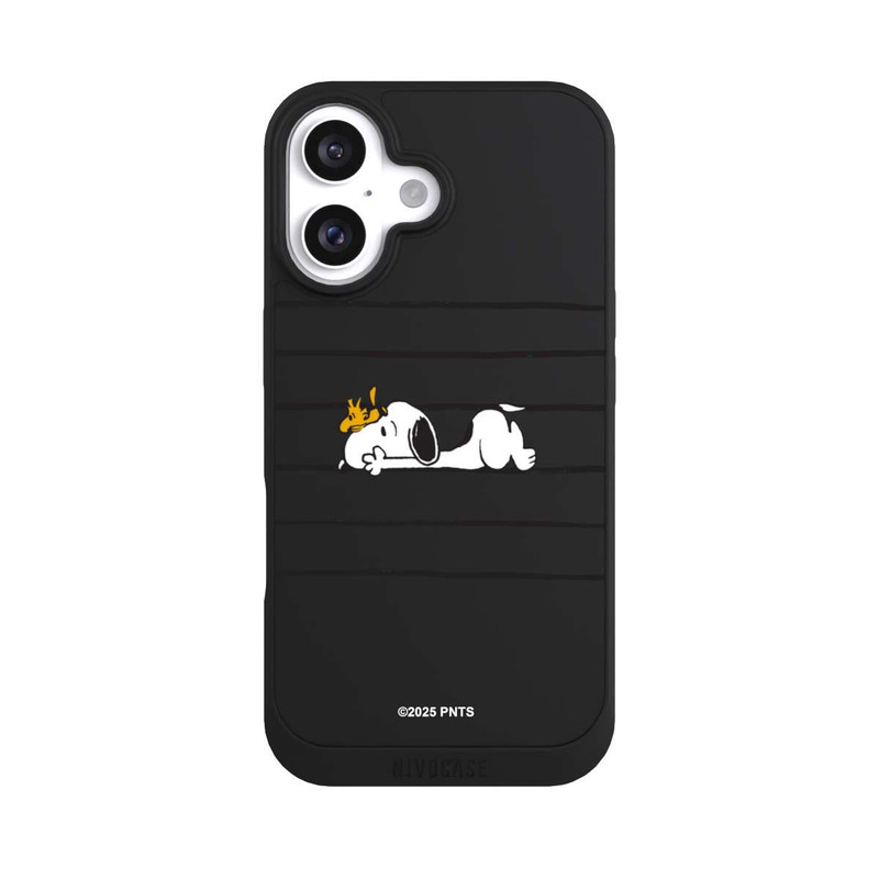 iPhone 16 NIVOpure Snoopy Woodstock Streifen Peanuts Transparent