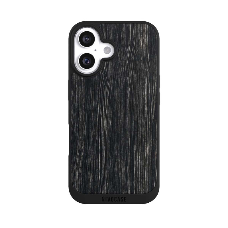 iPhone 16 NIVOpure Dunkle Holzstruktur