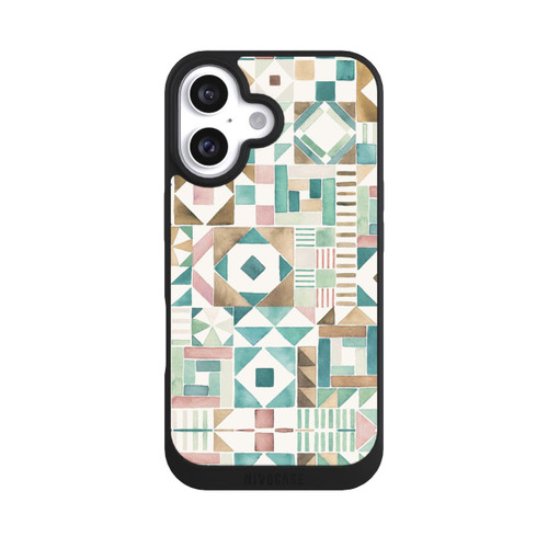 Apple iPhone 16 NIVOpure Geometric Blocks Retro Vintage Patchwork Green