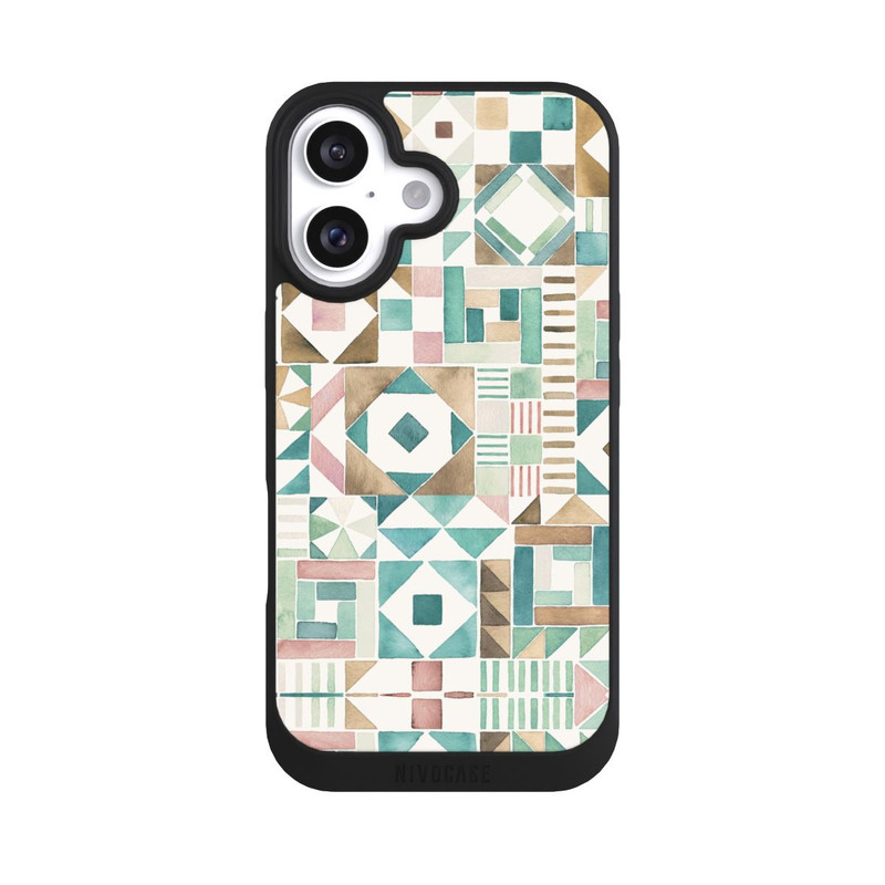 iPhone 16 NIVOpure Geometric Blocks Retro Vintage Patchwork Green