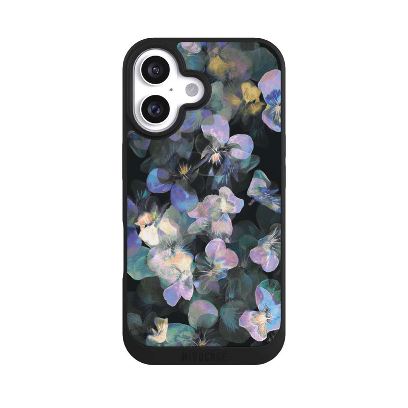 iPhone 16 NIVOpure Nocturnal Garden Flowers irisierende Vergissmeinnichts