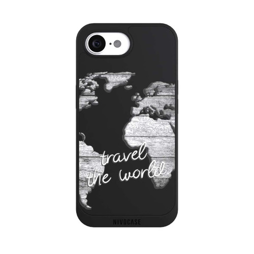 Apple iPhone 16e NIVOpure Carte du Monde Bois sans Fond