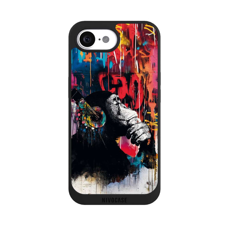 iPhone 16e NIVOpure Affe Stereo Kopfhörer Graffiti Street Art Blau
