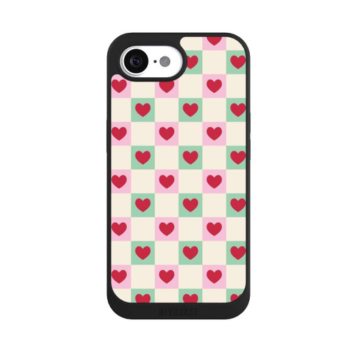 Apple iPhone 16e NIVOpure Karomuster Herzen Rosa und Grün Valentinstag
