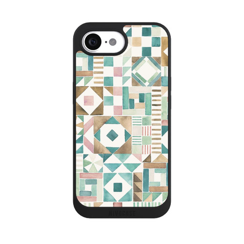 Apple iPhone 16e NIVOpure Geometric Blocks Retro Vintage Patchwork Green