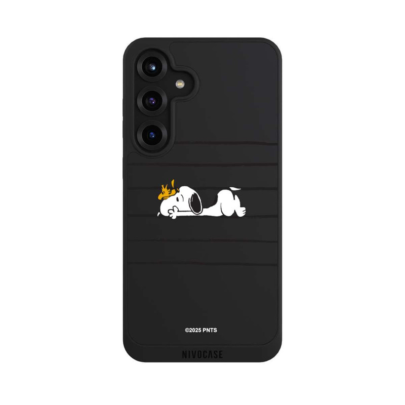 Galaxy S25 + NIVOpure Snoopy Woodstock Streifen Peanuts Transparent