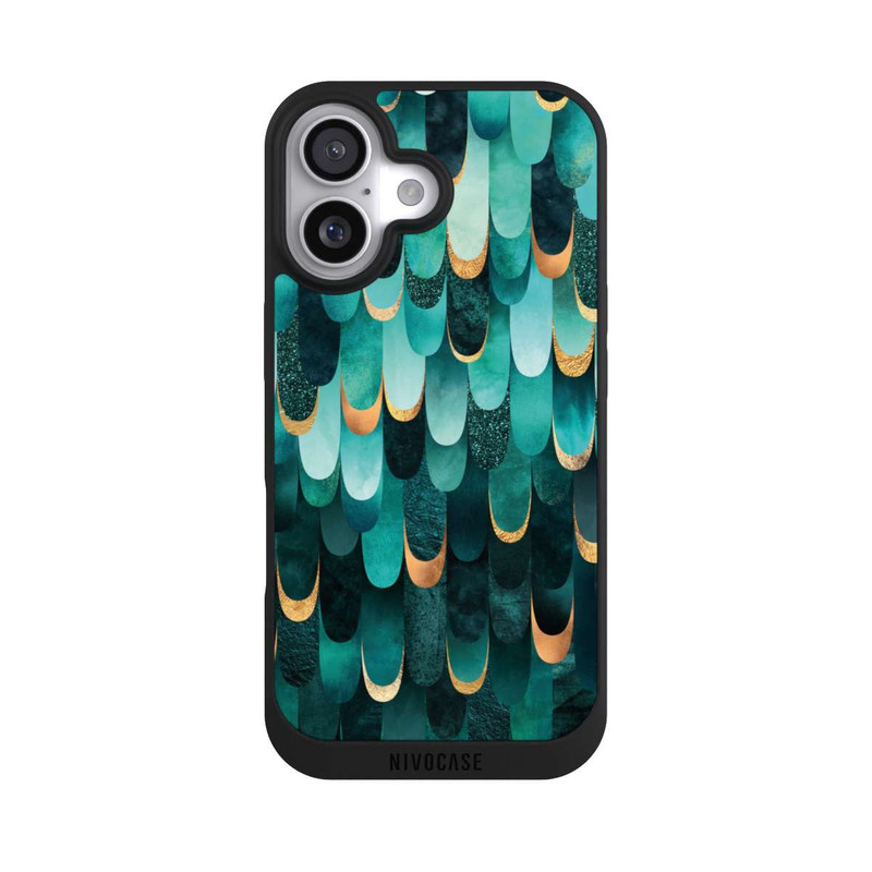iPhone 17 NIVOpure Imprimé or turquoise à plumes