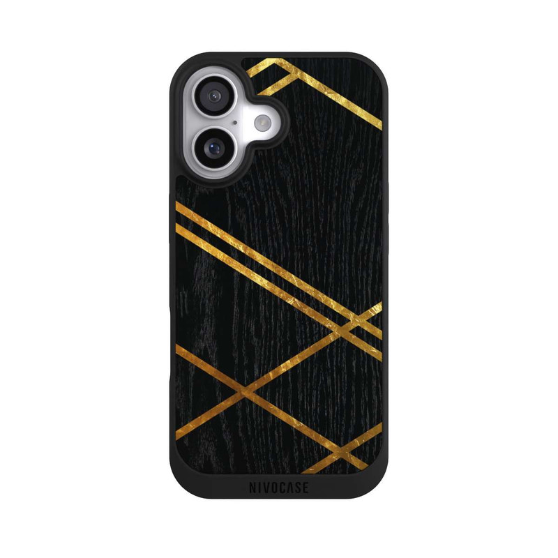 iPhone 17 NIVOpure Black Geometric Pattern Golden Stripes