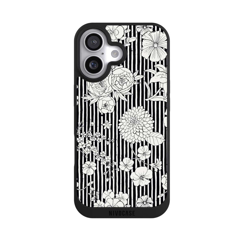 iPhone 17 NIVOpure Fleurs et rayures noir et blanc