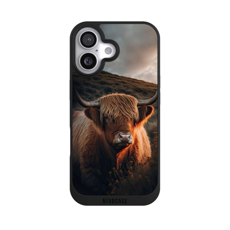 iPhone 17 NIVOpure Vache Highland avec de grandes cornes avec IA