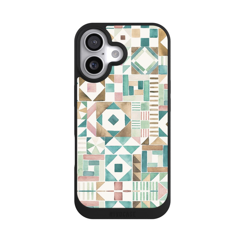 iPhone 17 NIVOpure Geometric Blocks Retro Vintage Patchwork Green