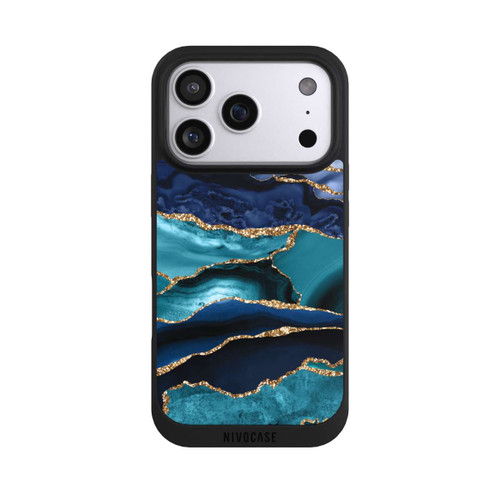 Apple iPhone 17 Pro NIVOpure Dark and Light Blue Marble Gold Glitter Look