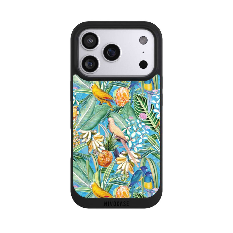 iPhone 17 Pro NIVOpure Tropische Papageien auf blauer Tapete