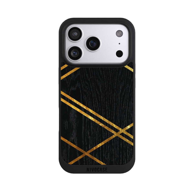 iPhone 17 Pro NIVOpure Schwarzes geometrisches Muster Goldene Streifen