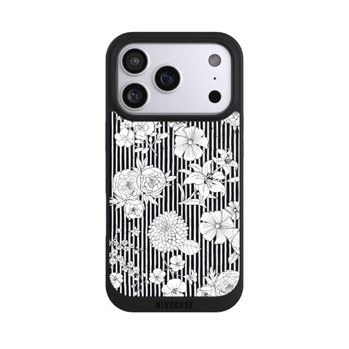 Apple iPhone 17 Pro NIVOpure Fleurs et rayures noir et blanc