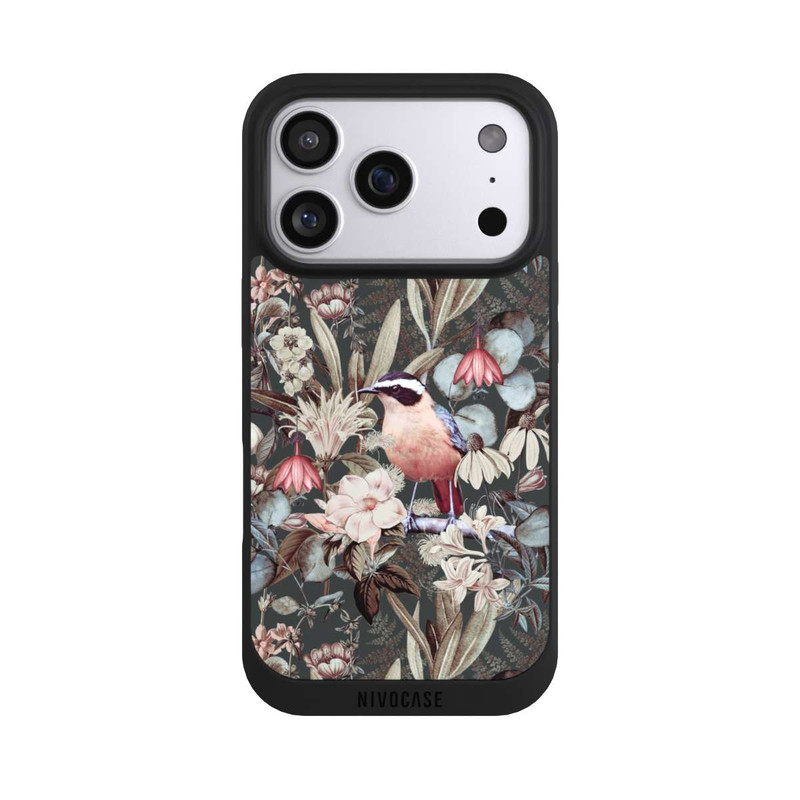 iPhone 17 Pro NIVOpure Oiseau orange à motif de fleurs vintage