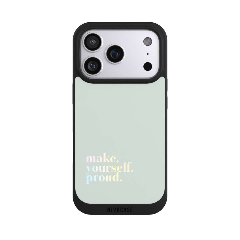 iPhone 17 Pro NIVOpure Make Yourself Proud Zitat-Minze und Farbverlauf