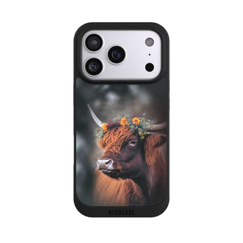 Apple iPhone 17 Pro NIVOpure Vache des Highlands avec des fleurs avec IA