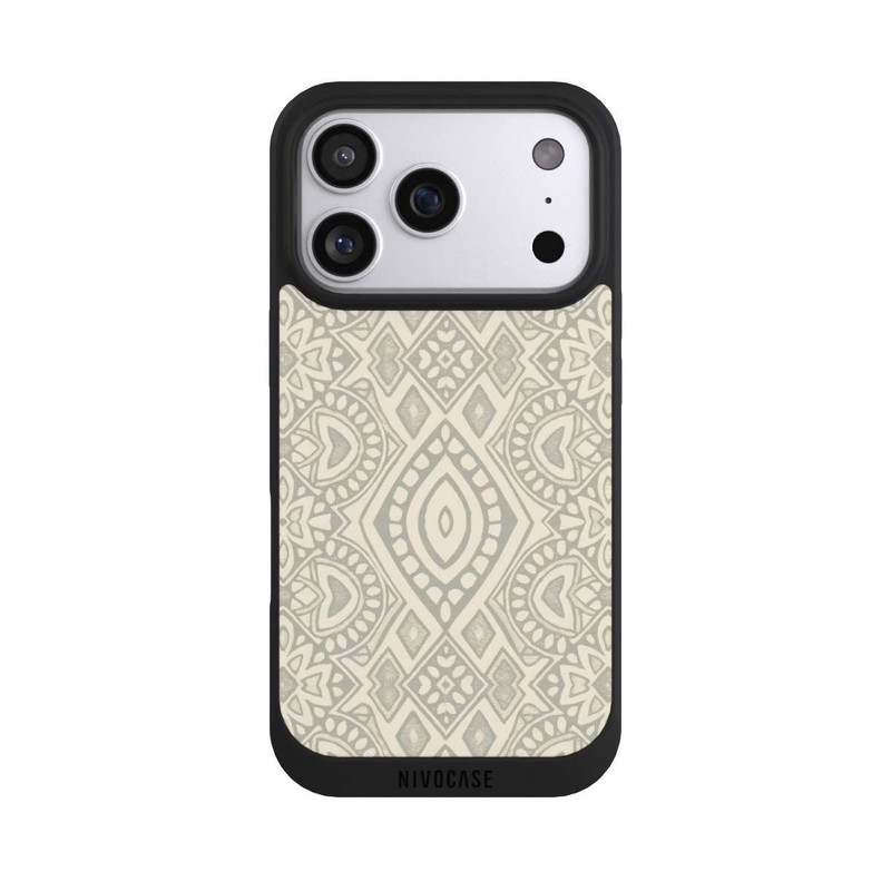 iPhone 17 Pro NIVOpure Boho Geometric Mosaic Pattern Neutral Grey and Beige