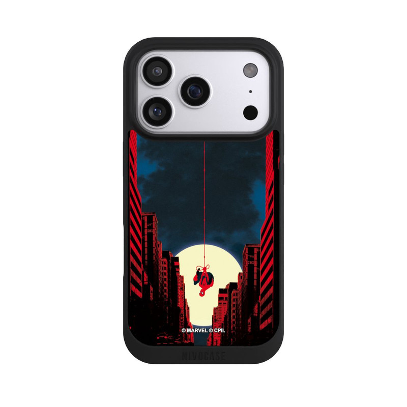 iPhone 17 Pro NIVOpure Spider-Man Marvel between Skyscrapers