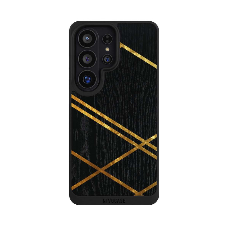 Galaxy S26 Ultra NIVOpure Schwarzes geometrisches Muster Goldene Streifen