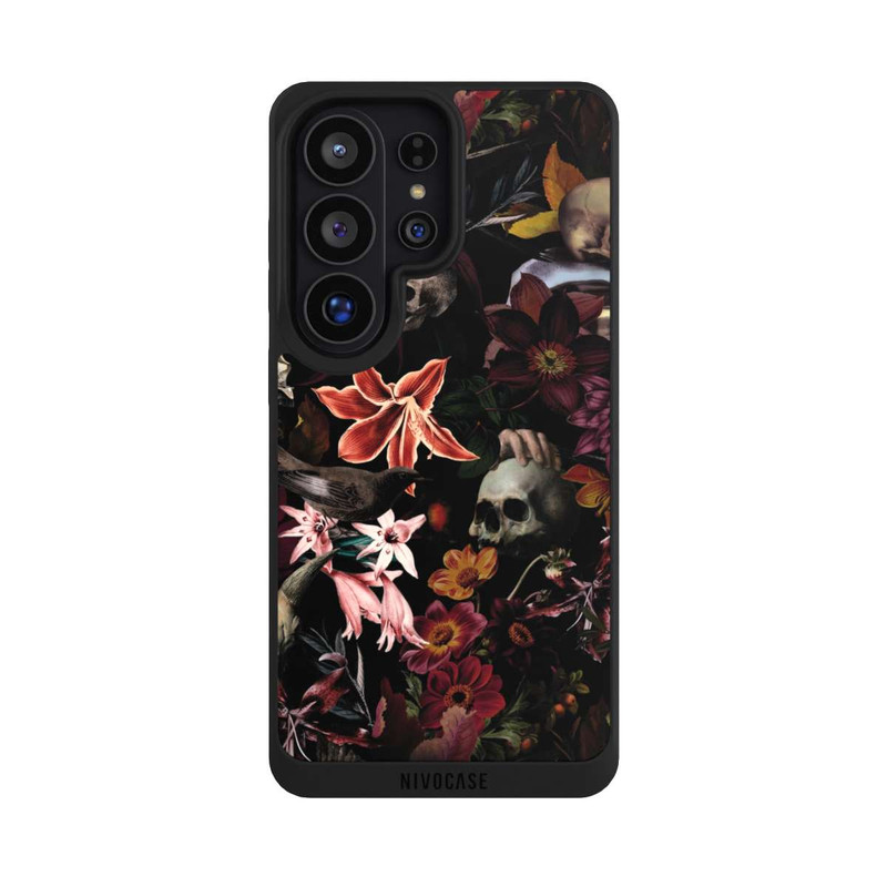 Galaxy S26 Ultra NIVOpure Totenköpfe und Blumen auf dunklem Hintergrund