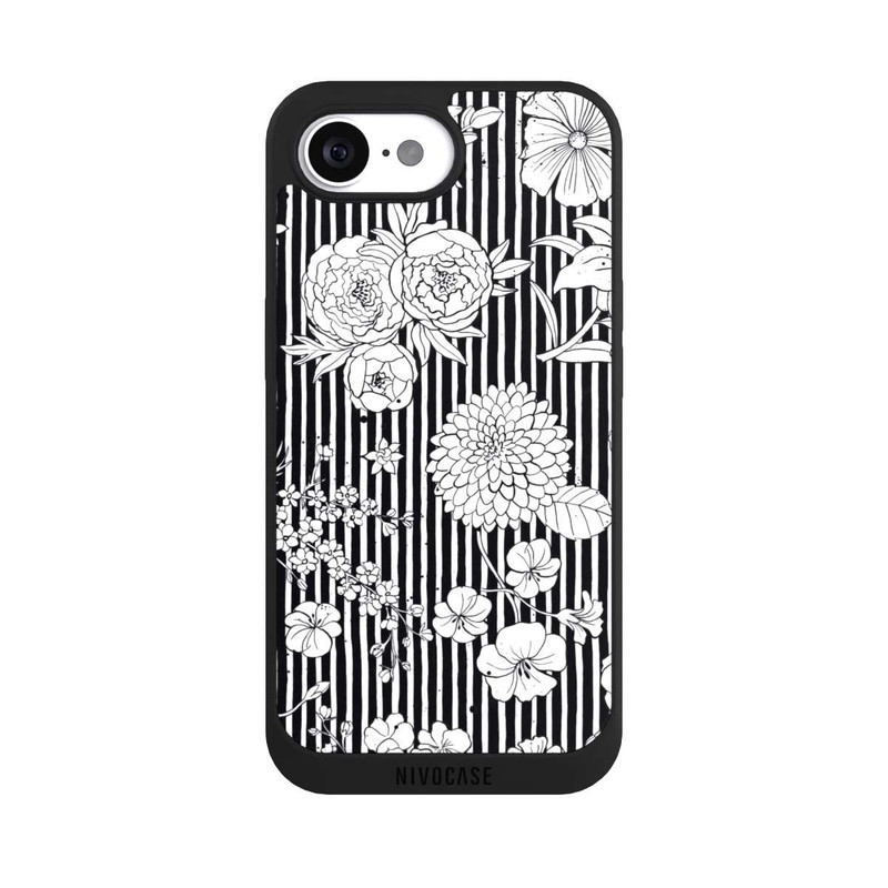 iPhone 17e NIVOpure Fleurs et rayures noir et blanc