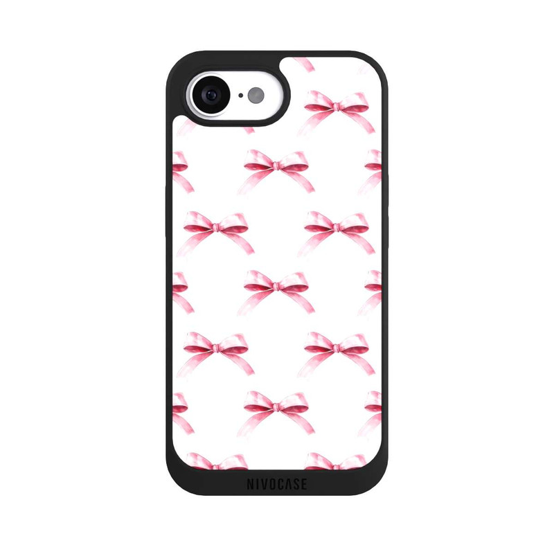 iPhone 17e NIVOpure Motif Nœud Rose sur Fond Blanc