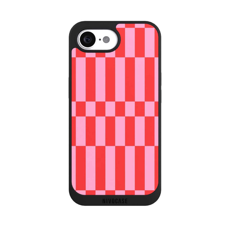 iPhone 17e NIVOpure Checked Abstract Bold Coral Red and Pink Color Block