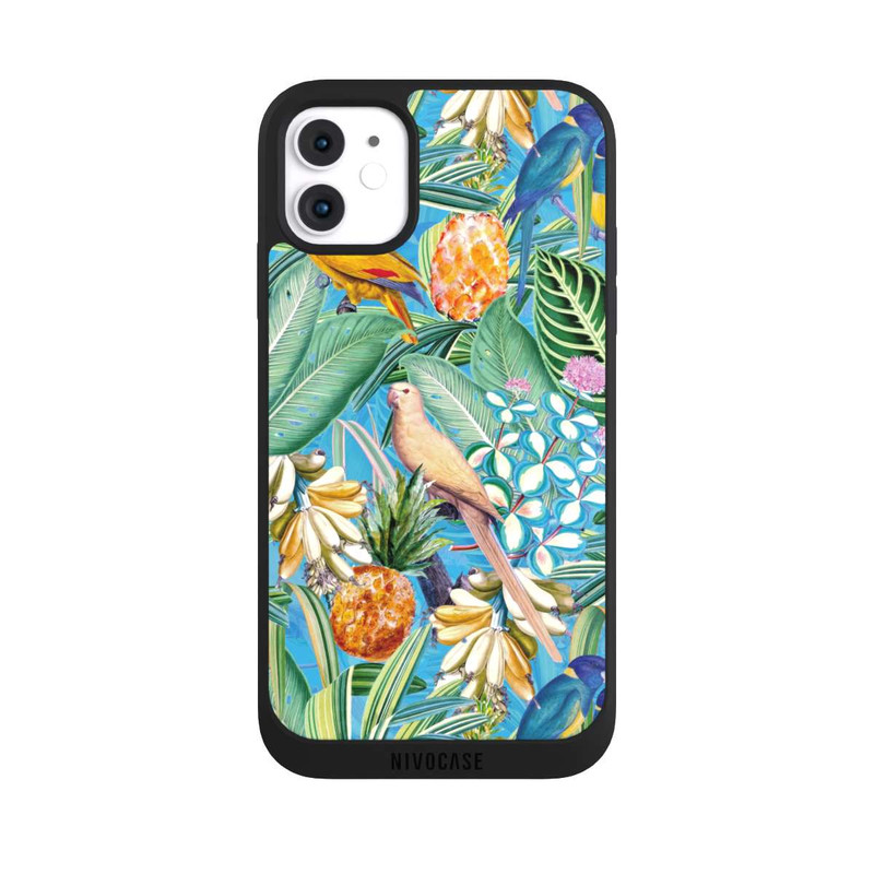 iPhone 11 NIVOpure Tropical Parrots on Blue Wallpaper