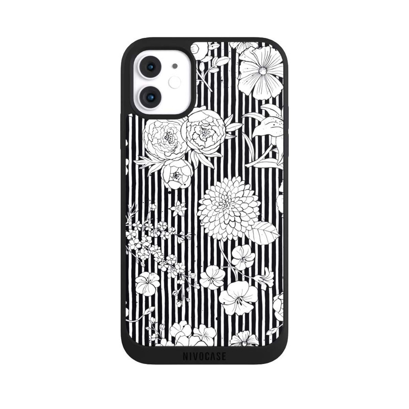 iPhone 11 NIVOpure Blumen und Streifen Schwarz und Weiß