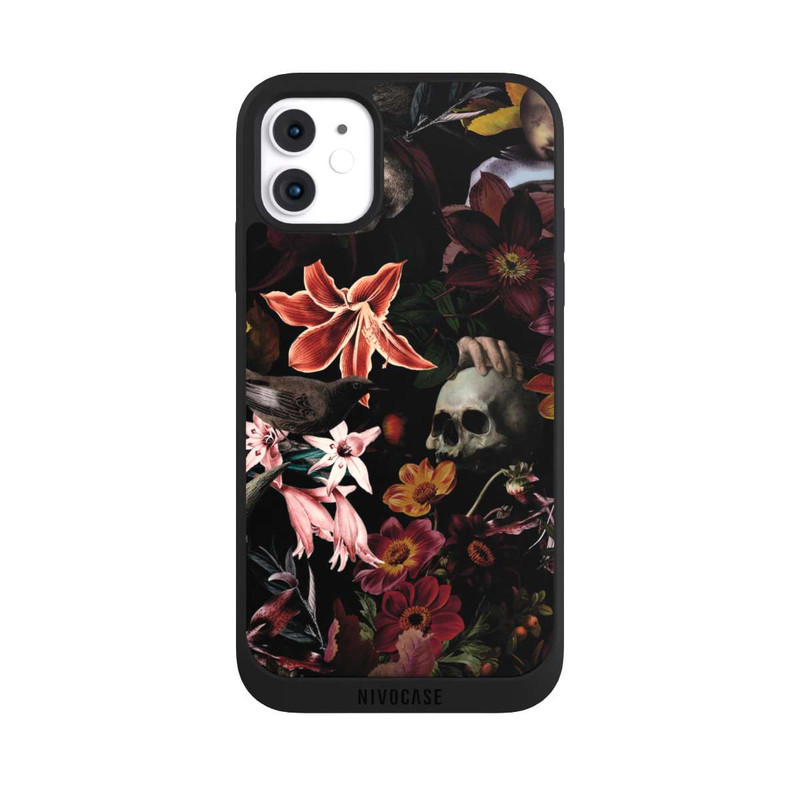 iPhone 11 NIVOpure Totenköpfe und Blumen auf dunklem Hintergrund