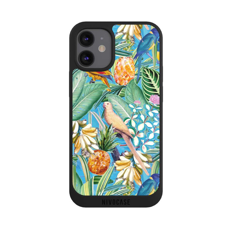 iPhone 12 mini NIVOpure Tropische Papageien auf blauer Tapete