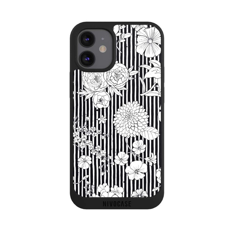 iPhone 12 mini NIVOpure Blumen und Streifen Schwarz und Weiß