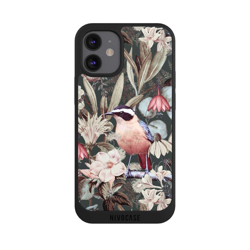 iPhone 12 mini NIVOpure Orangefarbener Vogel im Vintage Blumenmuster