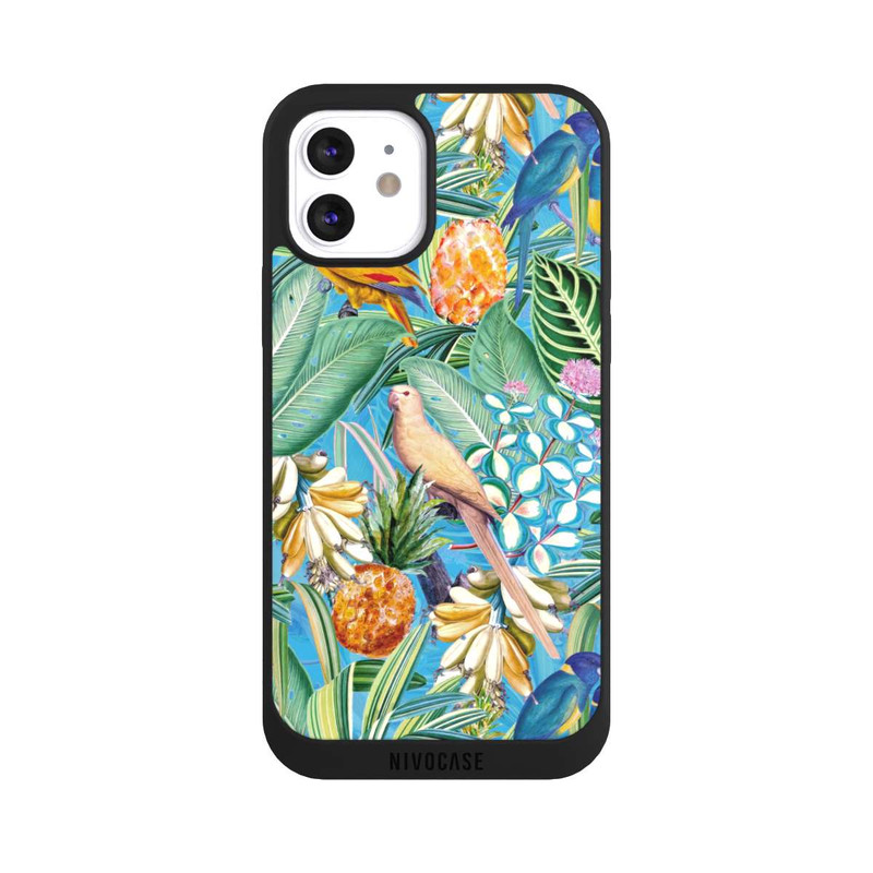 iPhone 12 NIVOpure Tropical Parrots on Blue Wallpaper