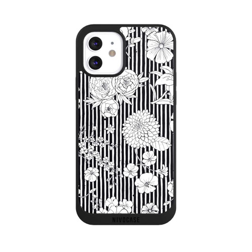 Apple iPhone 12 NIVOpure Blumen und Streifen Schwarz und Weiß