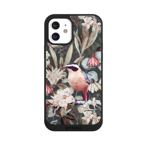 Apple iPhone 12 NIVOpure Orangefarbener Vogel im Vintage Blumenmuster