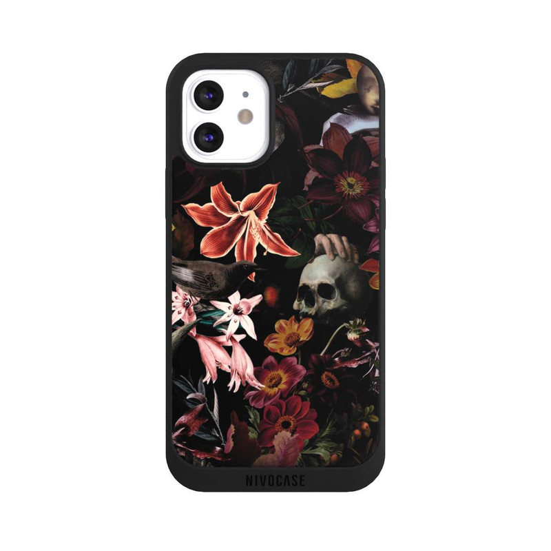 iPhone 12 NIVOpure Totenköpfe und Blumen auf dunklem Hintergrund