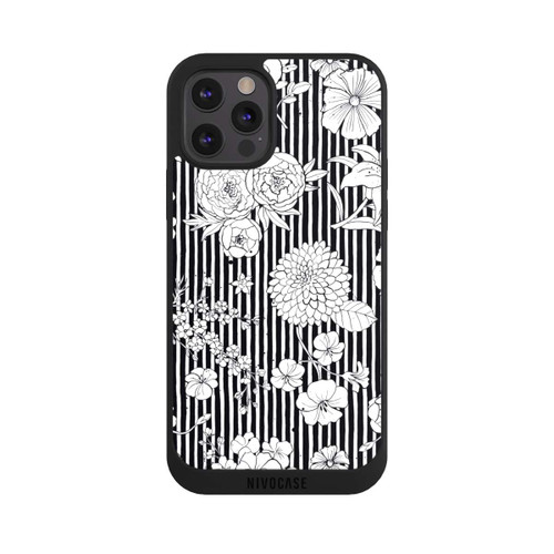 Apple iPhone 12 Pro NIVOpure Blumen und Streifen Schwarz und Weiß