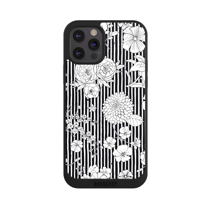 iPhone 12 Pro NIVOpure Blumen und Streifen Schwarz und Weiß