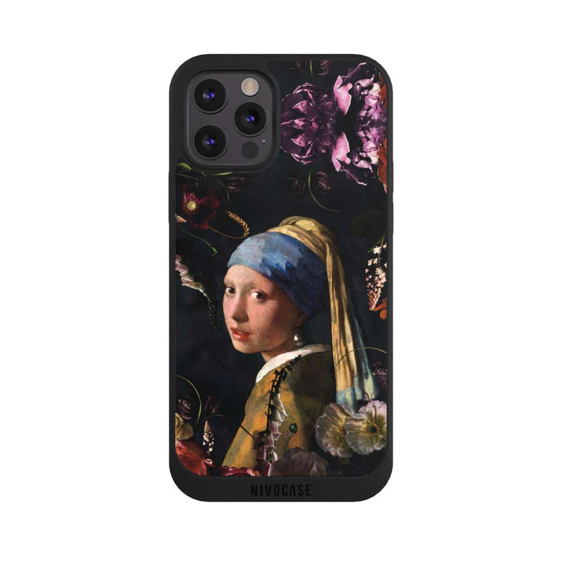 iPhone 12 Pro Max NIVOpure Mädchen mit Perlenohrringen und Rosen